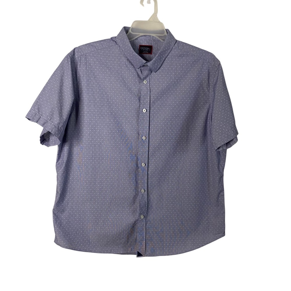 UNTUCKit Mens XXL Purple Polka Dot Print Short Sleeve Cotton Button Down Shirt